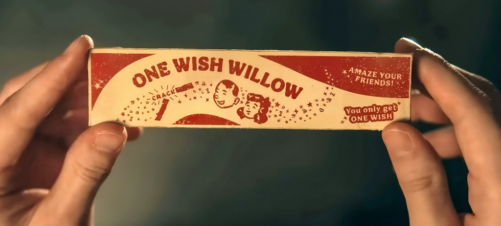 One Wish Willow vintage packaging held in hands from Curry Barker's film Obsession